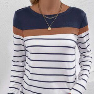 Color Block Stripe Long Sleeves Top NWT